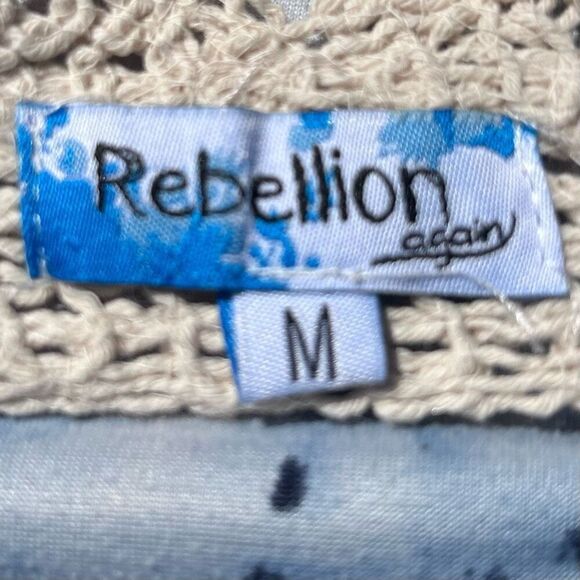 Rebellion Again Crop Top Women's Medium Ecru Crochet Macrame Halter Tie Boho - Picture 12 of 15